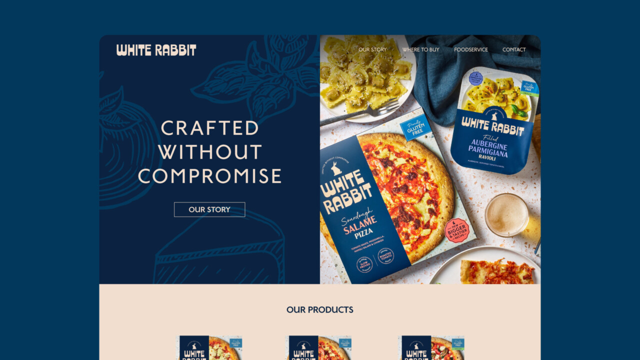 Branding and packaging design for White Rabbit Pizza Co., A proudly gluten-free Italian brand