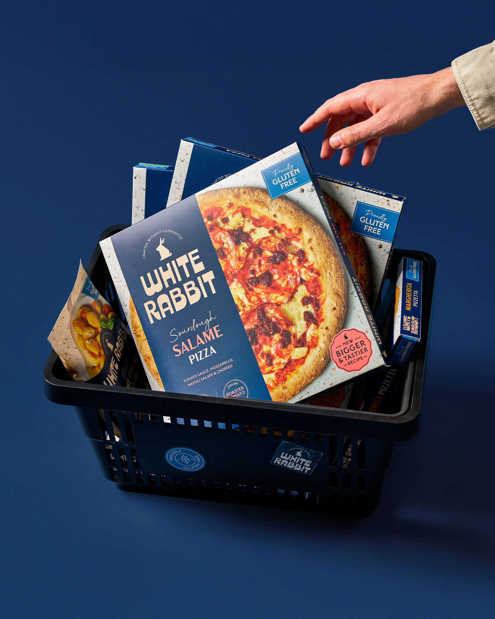 Branding and packaging design for White Rabbit Pizza Co., A proudly gluten-free Italian brand