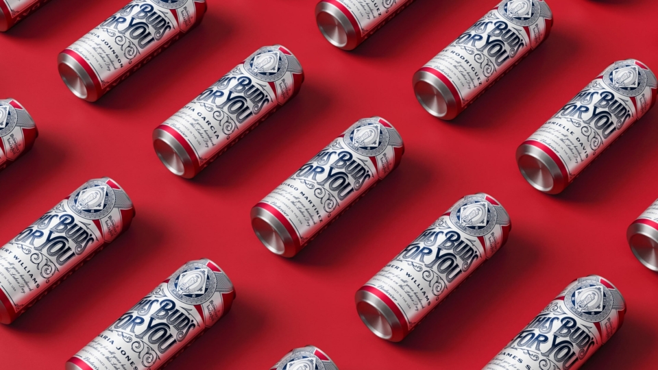 Budweiser Raise a Bud personalised can celebrating a nominated Labor Day hero
