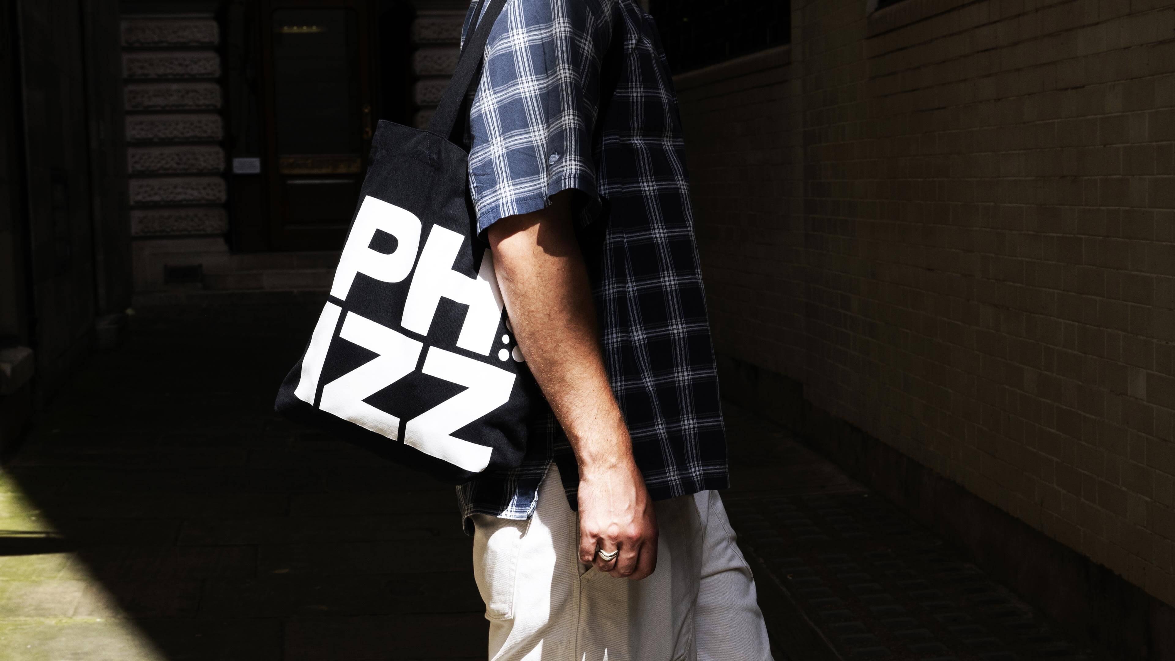 Phizz brand identity branded tote bag design