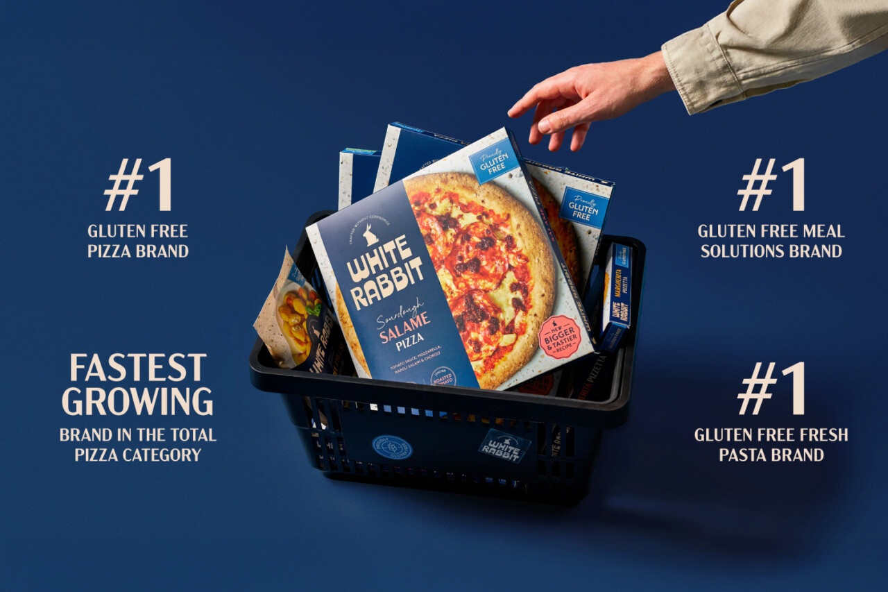 White Rabbit gluten-free pizza packaging design & branding by Deuce Studio