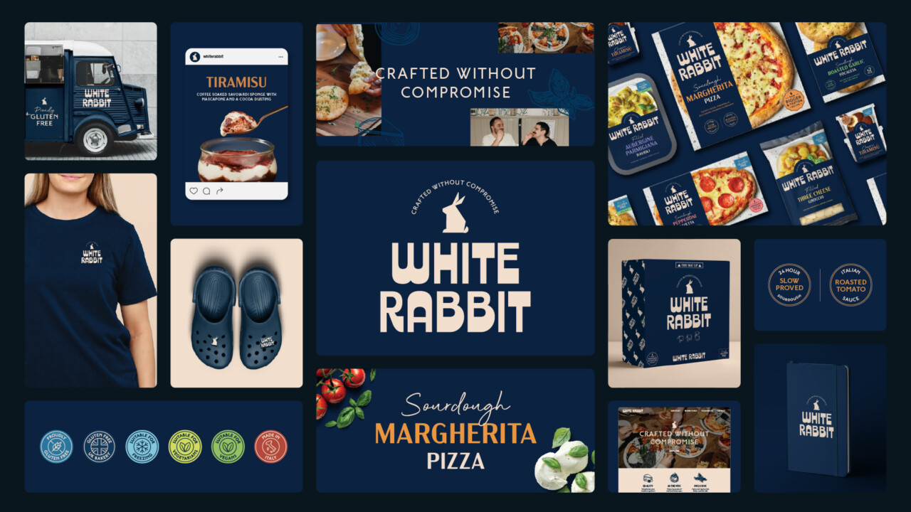 White Rabbit gluten-free pizza packaging design & branding by Deuce Studio